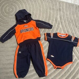 NFL Broncos baby 2 piece hoodie & pants set and onesie bundle size 18 months